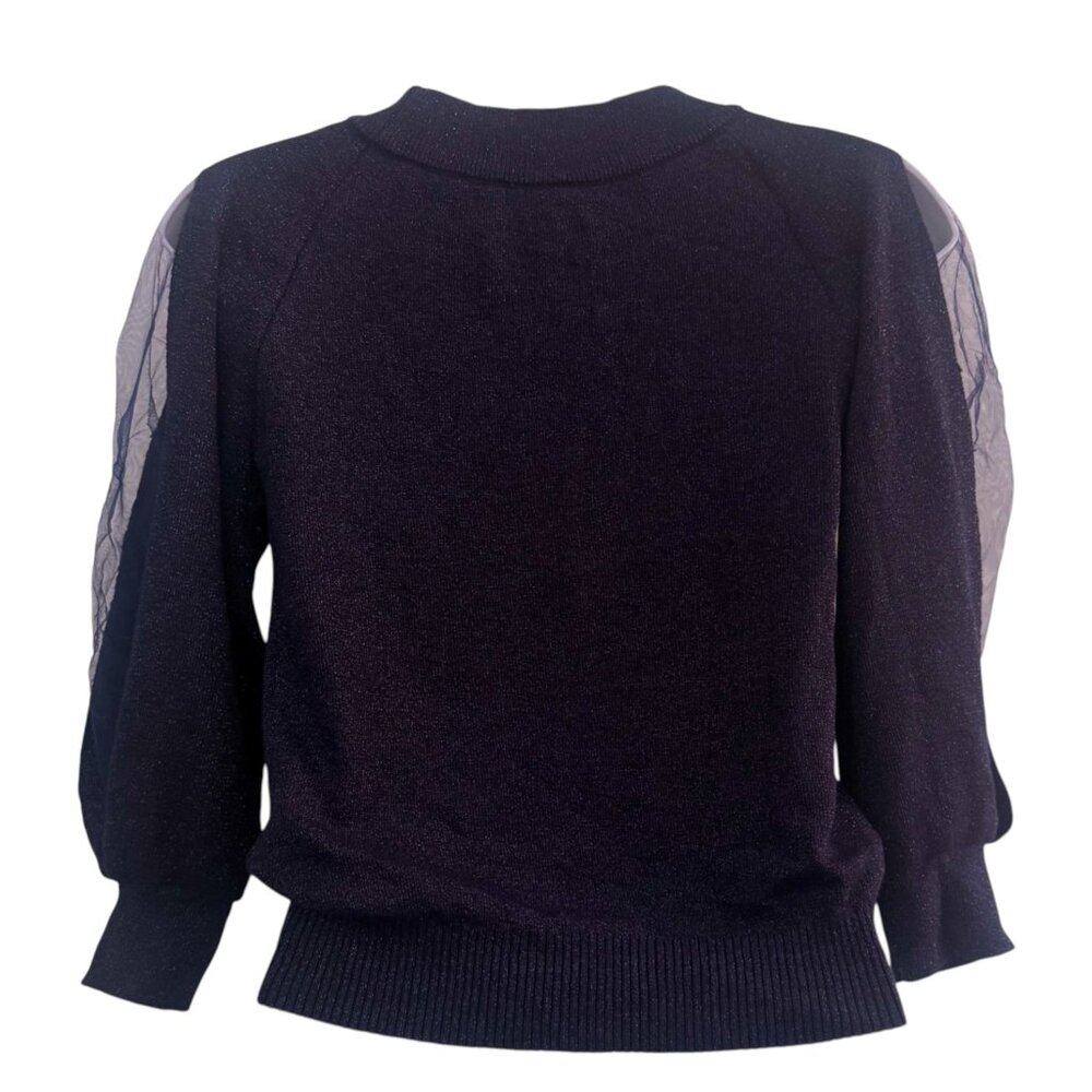 Midnight Blue Sparkle Knit Sheer Sleeve Top NWT | S - Picture 7 of 9